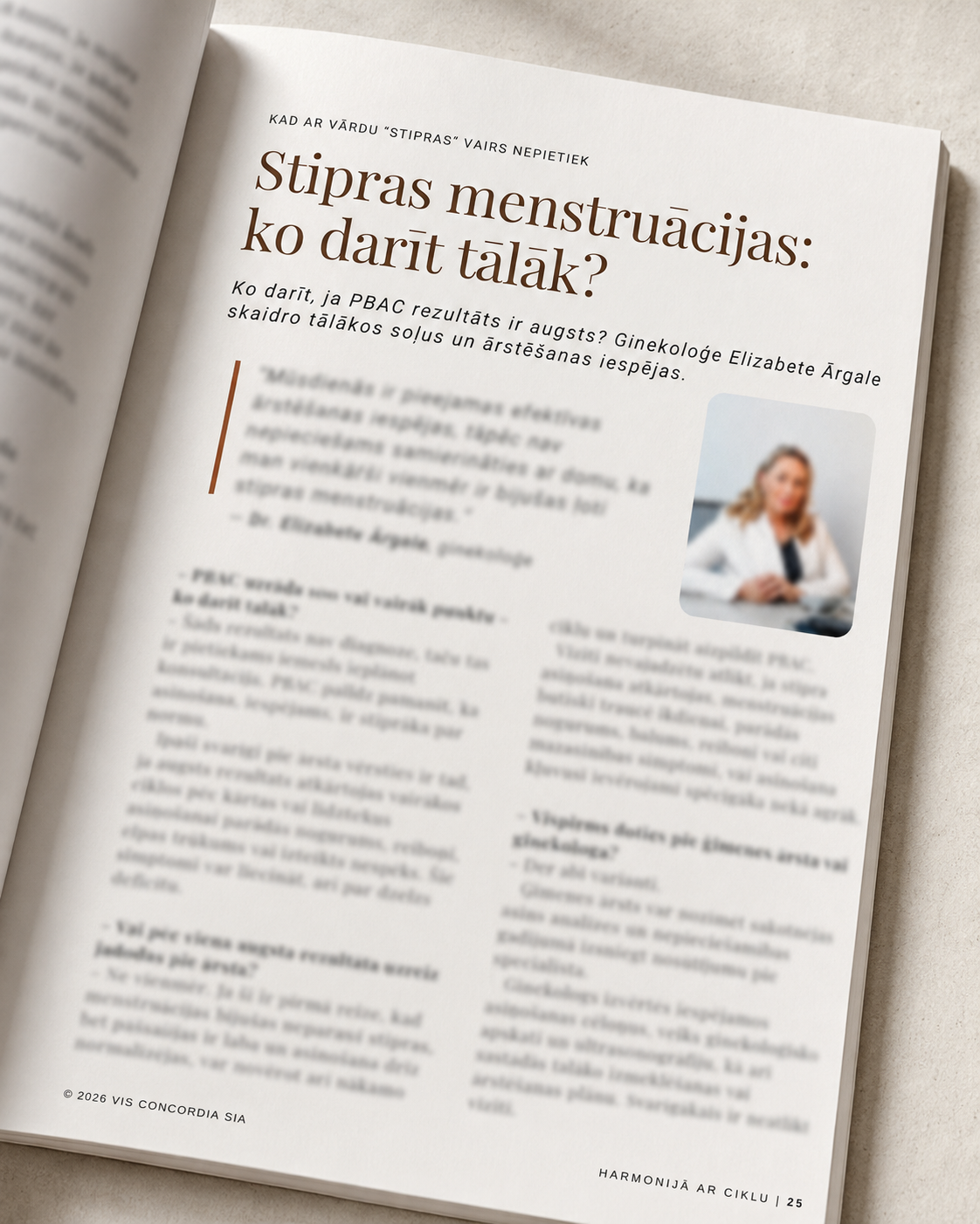 Ieskats izdevuma intervijas lappusē ar ginekoloģi